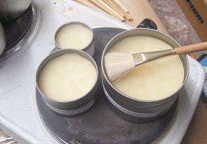 encaustic medium in tins.